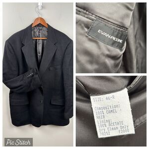 Evan Picone Blazer Mens 46R Black Camel Hair Tailored Jacket Sport Coat